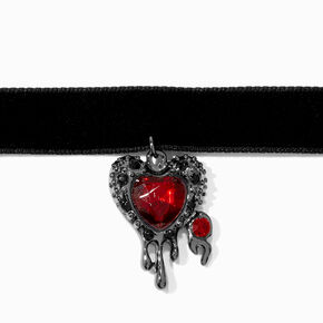 Ras-de-cou c&oelig;ur rouge d&eacute;goulinant velours noir,