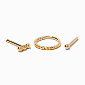 18G 18kt Gold Plated Titanium Cubic Zirconia Mixed Nose Jewelry Set - 3 Pack,
