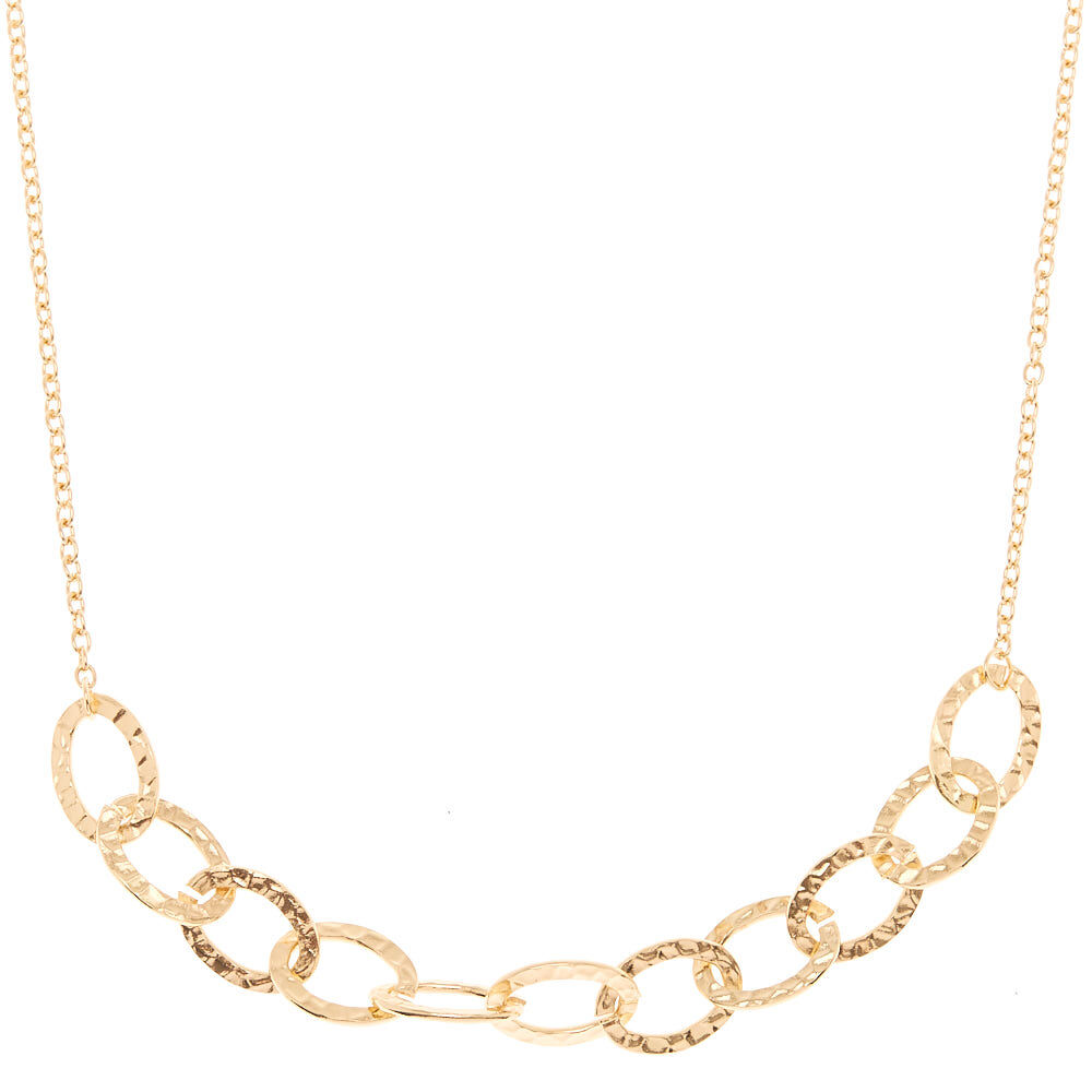 Gold Hammered Circle Chain Statement Necklace,