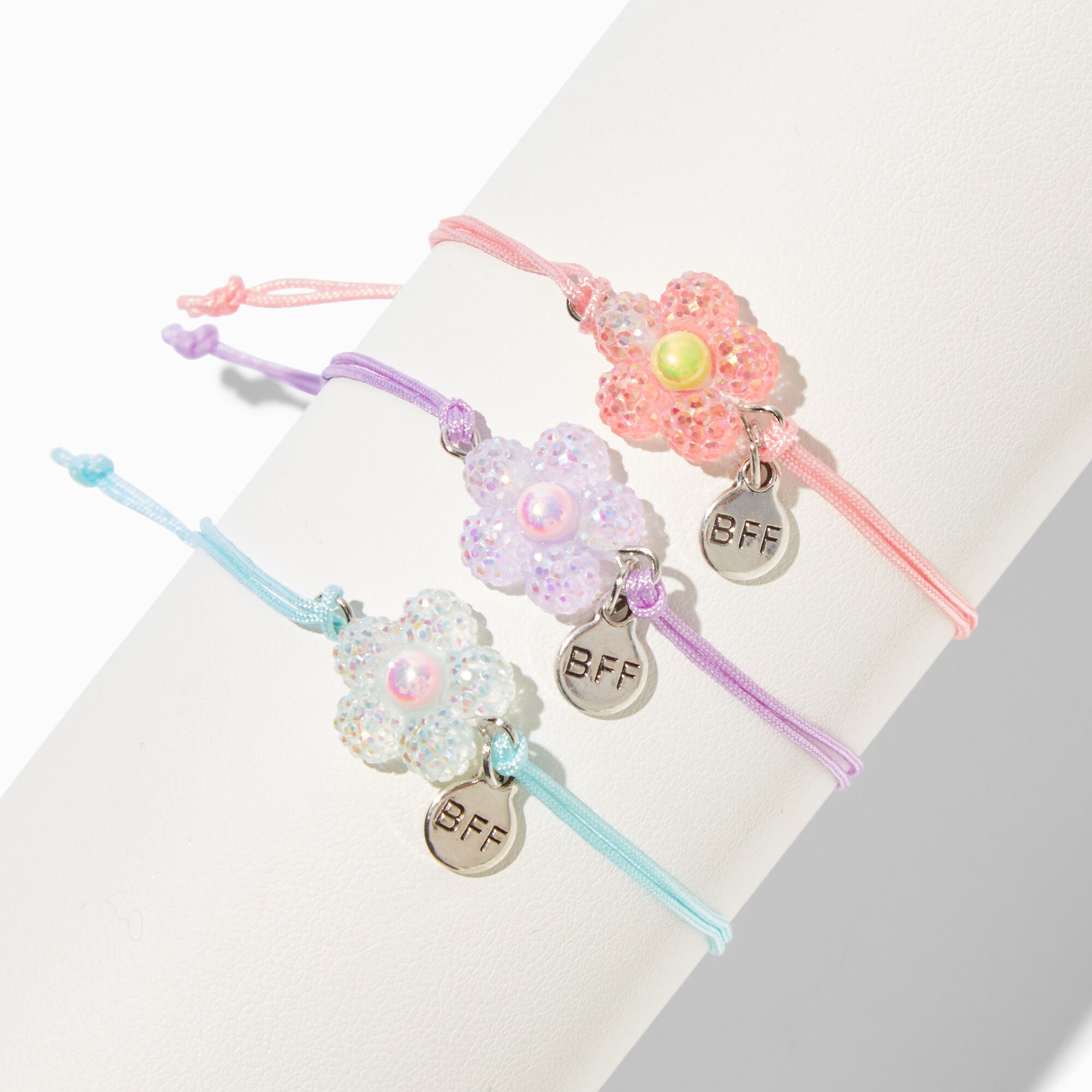 Best Friends Pastel Puffy Flower Bracelets - 3 Pack,