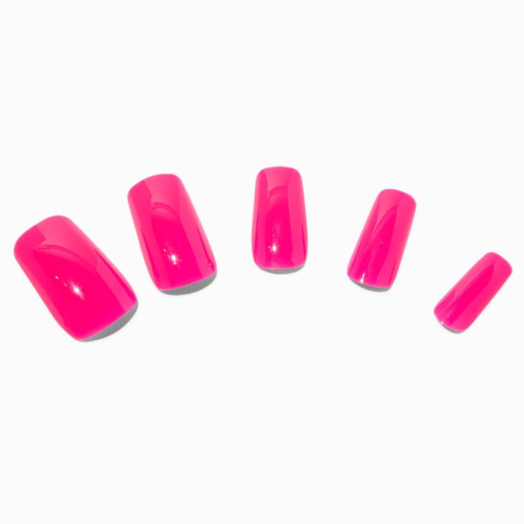 Hot Pink Glossy Long Square Vegan Faux Nail Set - 24 Pack,