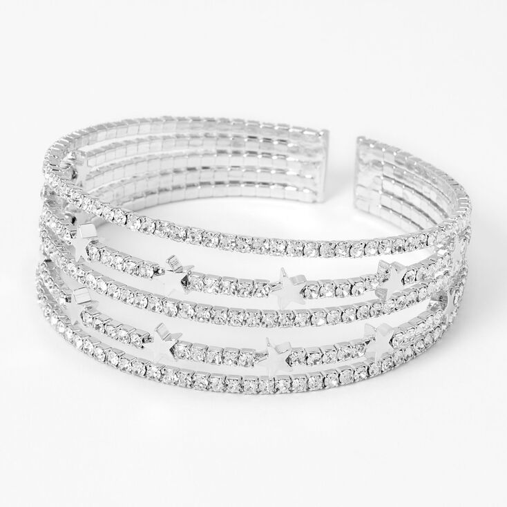 Silver Rhinestone Star Multi Row Bracelet,