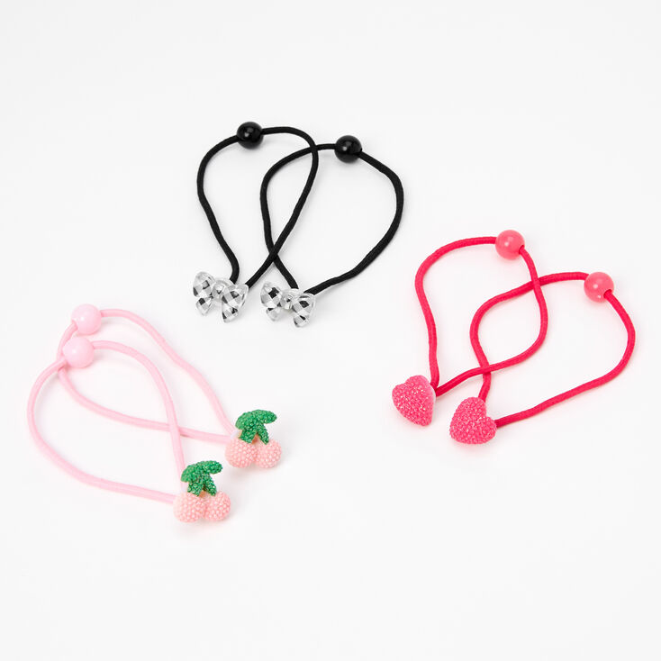 Claire's Club Bows, Hearts, & Cherries Hair Ties - 6 Pack | Claire's US