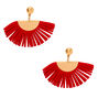 Gold 1.5&quot; Suede Tassel Fan Drop Earrings - Red,