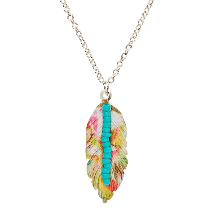 Aztec Tie Dye Feather Pendant Necklace Claire S Us Aztec Tie Dye Feather Pendant Necklace
