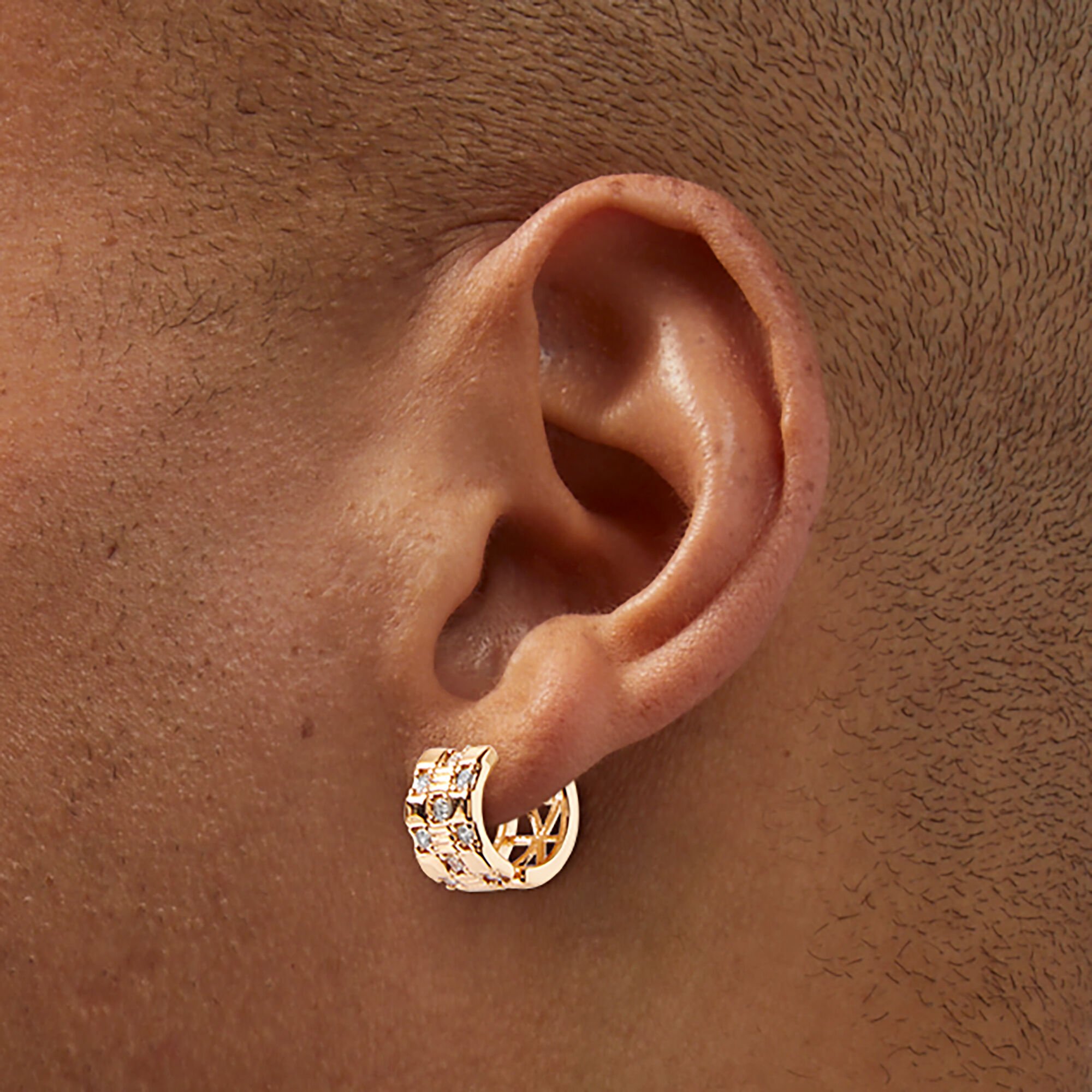 Gold-tone Cubic Zirconia Checkered Hoop Earrings,