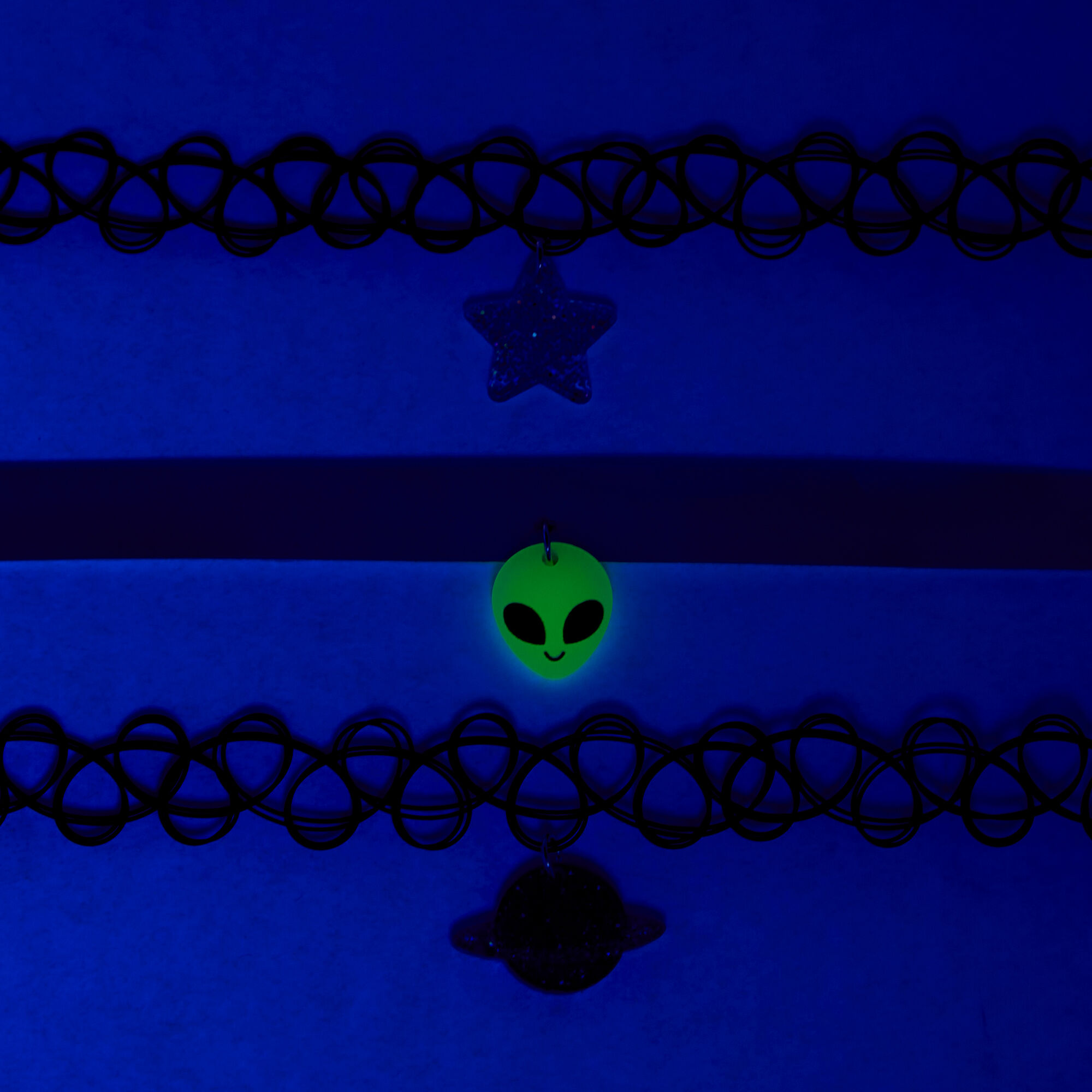 Celestial Glow In The Dark Black Tattoo Choker Necklaces - 3 Pack,