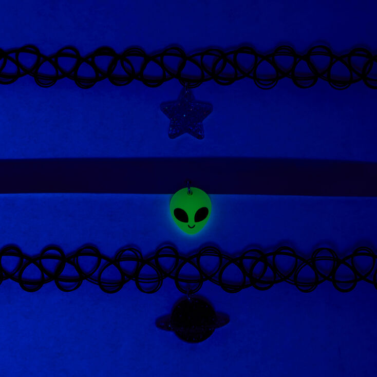 Celestial Glow In The Dark Black Tattoo Choker Necklaces - 3 Pack,