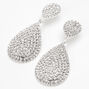 Silver 1.5&quot; Pave Teardrop Drop Earrings,