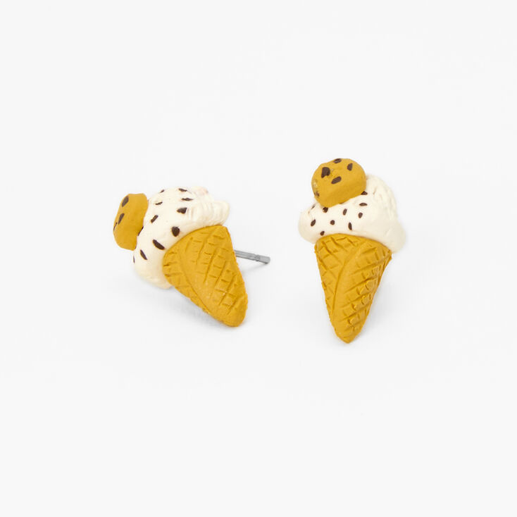 Chocolate Chip Cookie Dough Ice Cream Cone Stud Earrings,