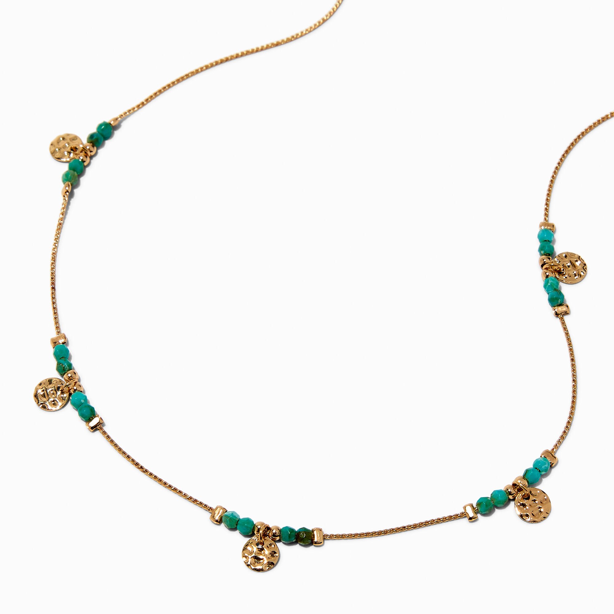 View Claires Bead GoldTone Coin Necklace Turquoise information