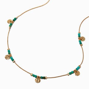 Turquoise Bead &amp; Gold-tone Coin Necklace,