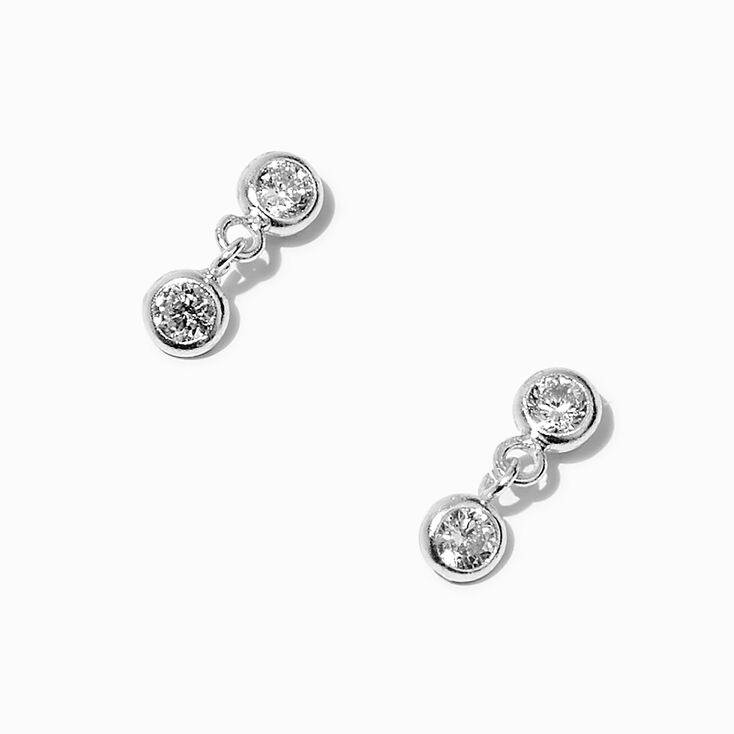 C LUXE by Claire&#39;s Sterling Silver Double Bezel-Set Cubic Zirconia  Drop Earrings,