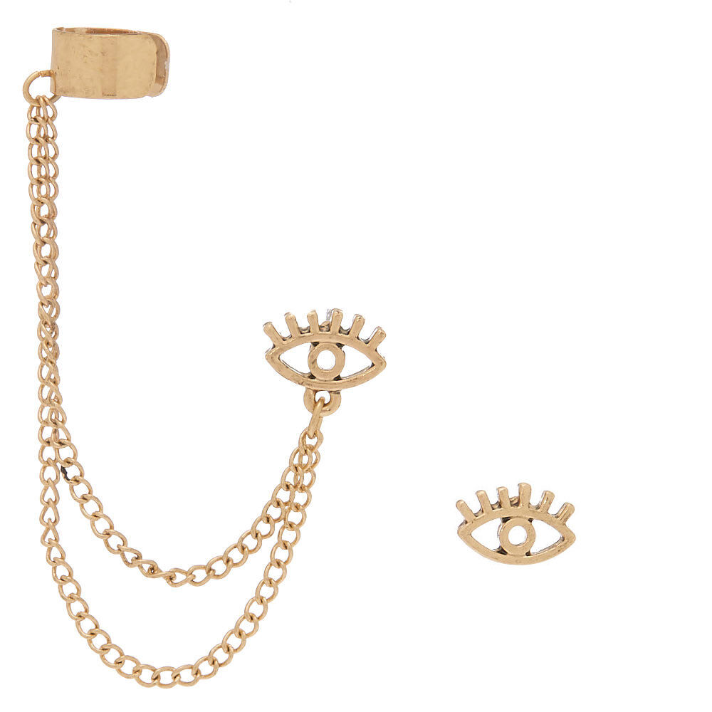 Gold Eye Ear Connector Earrings,