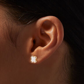 Gold-tone White Clover Shell Stud Earrings,