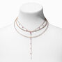 Pink Crystal Y-Neck Gold Multi-Strand Necklace,