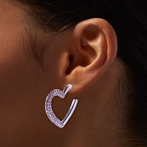 Purple Anodized Crystal Heart Hoop Earrings,