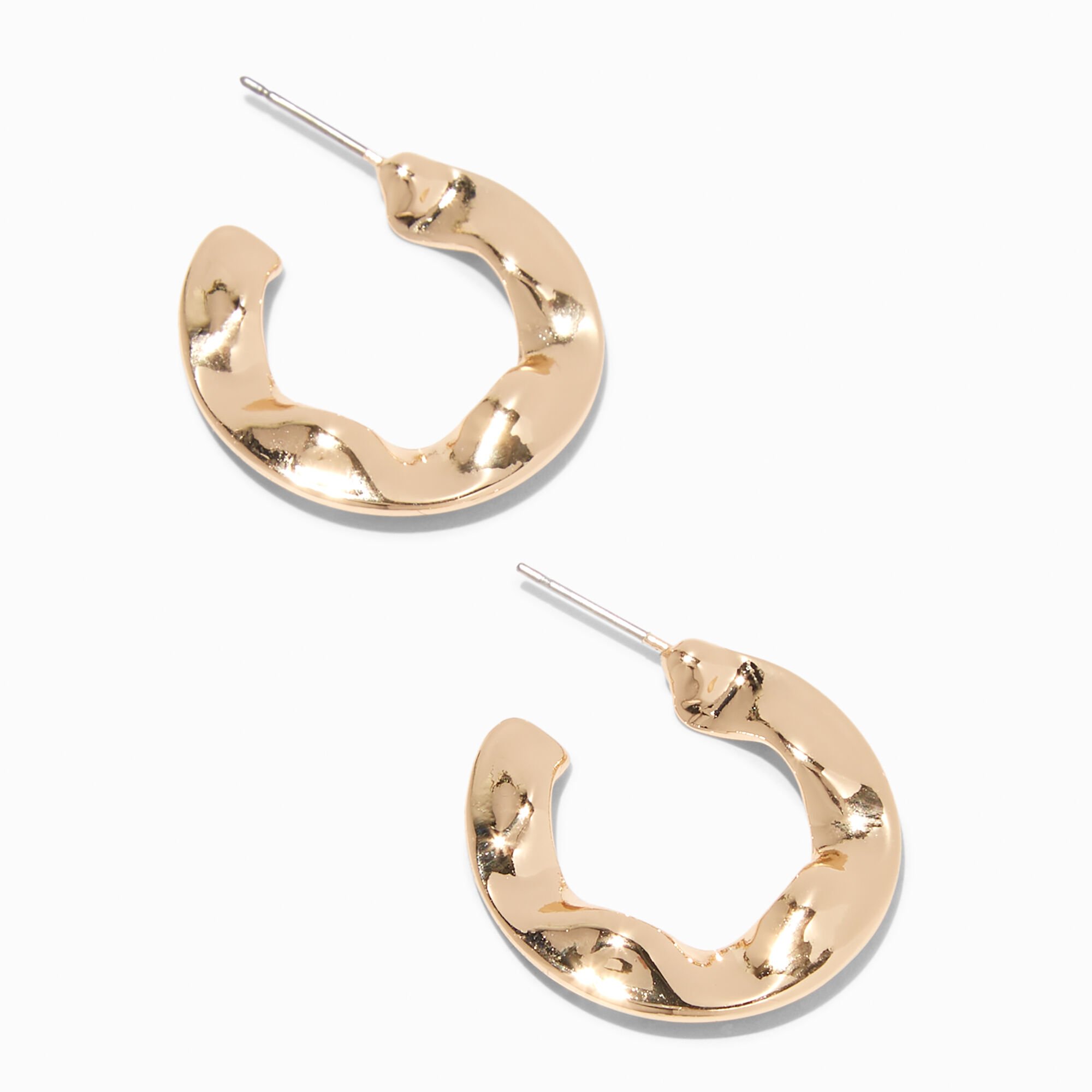 View Claires Tone 20MM Hammered Hoop Earrings Gold information