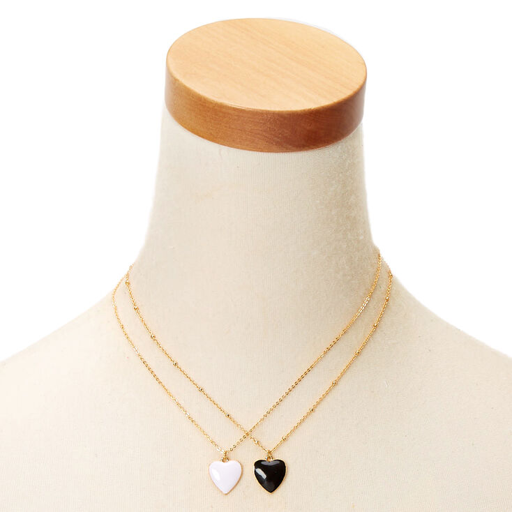 Gold Enamel Heart Pendant Necklaces - 2 Pack,