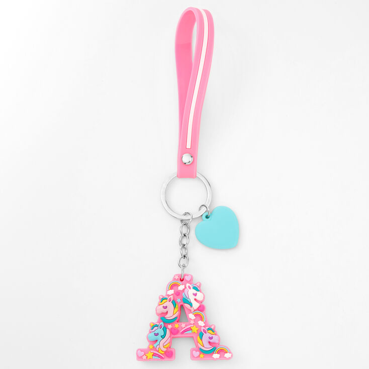 Initial Unicorn Keychain - Pink, A,