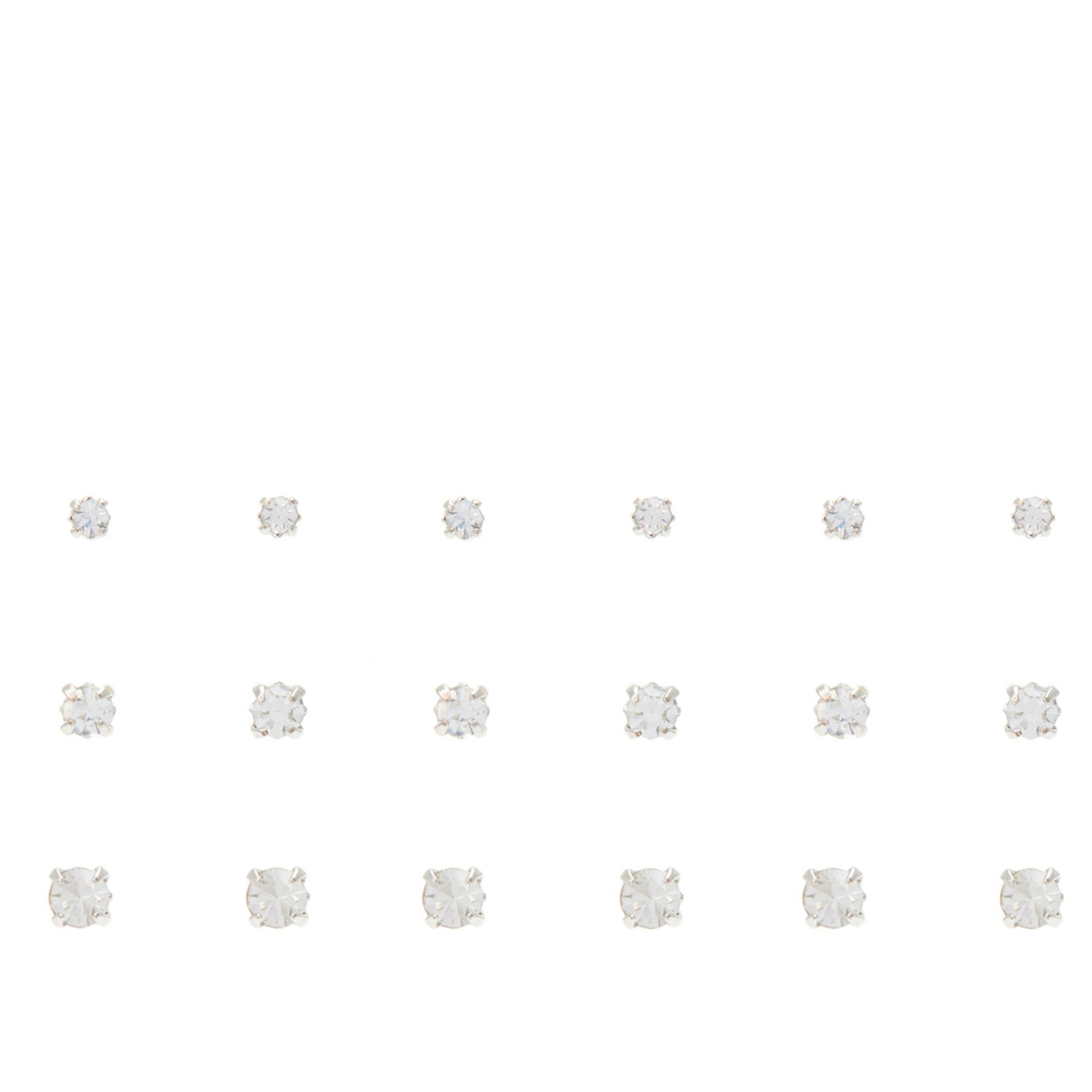 Silver-tone Graduated Crystal Square Stud Earrings - 9 Pack,