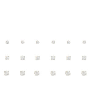 Silver-tone Graduated Crystal Square Stud Earrings - 9 Pack,