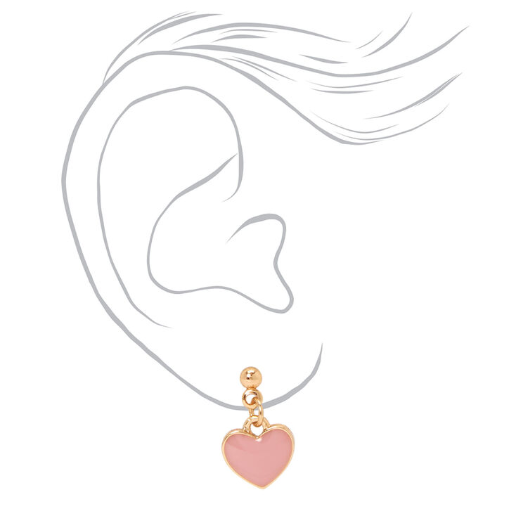 Gold Pink &amp; Red Heart Drop Earrings - 3 Pack,