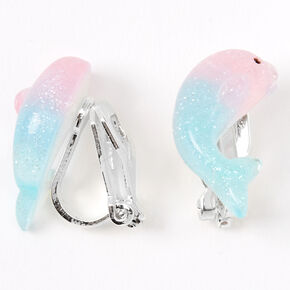 Silver Pastel Ombre Dolphin Clip On Stud Earrings,