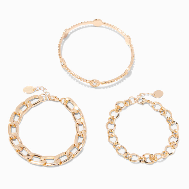 Gold Link Chain &amp; Bangle Bracelets - 3 Pack,