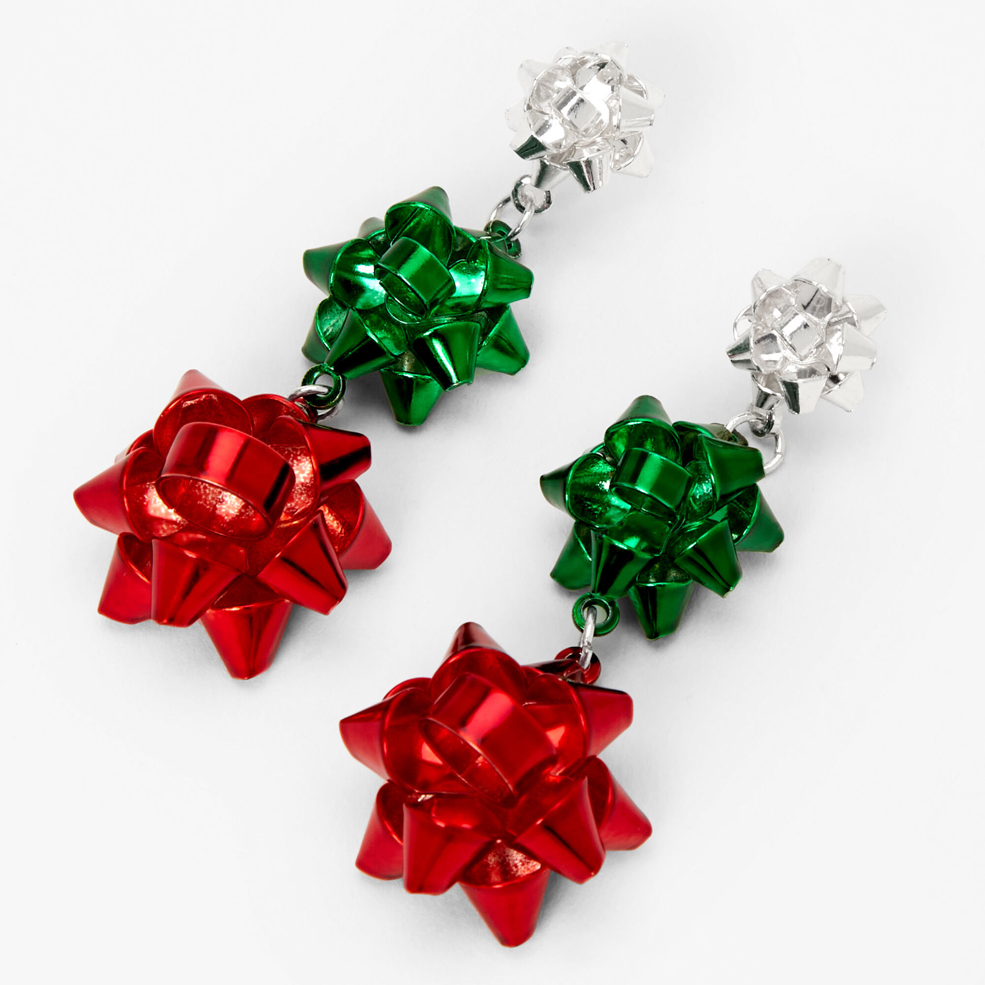 Christmas Silver 2 Bow Drop Earrings Claire s US