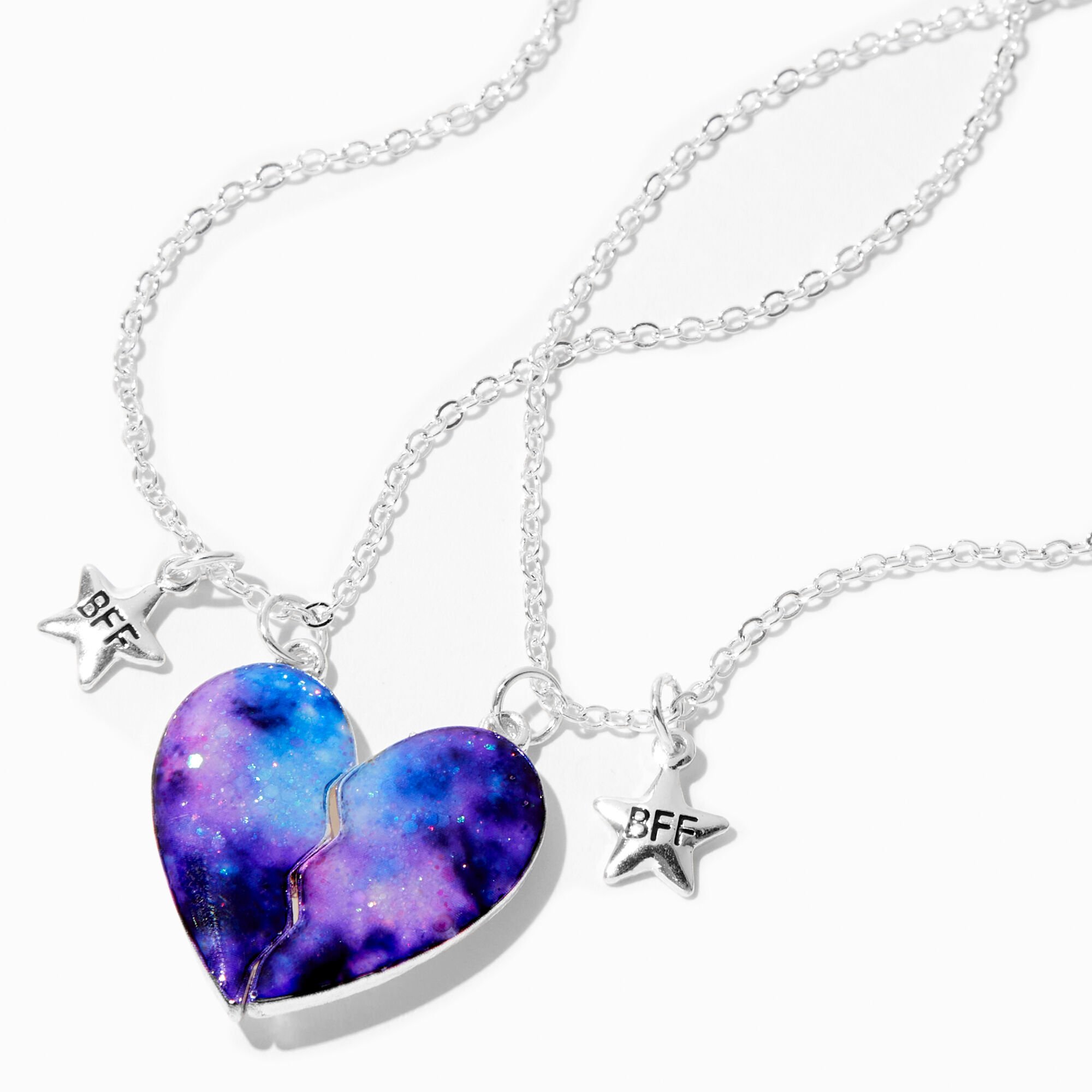 View Claires Best Friends Galaxy Split Heart Pendant Necklaces 2 Pack Silver information