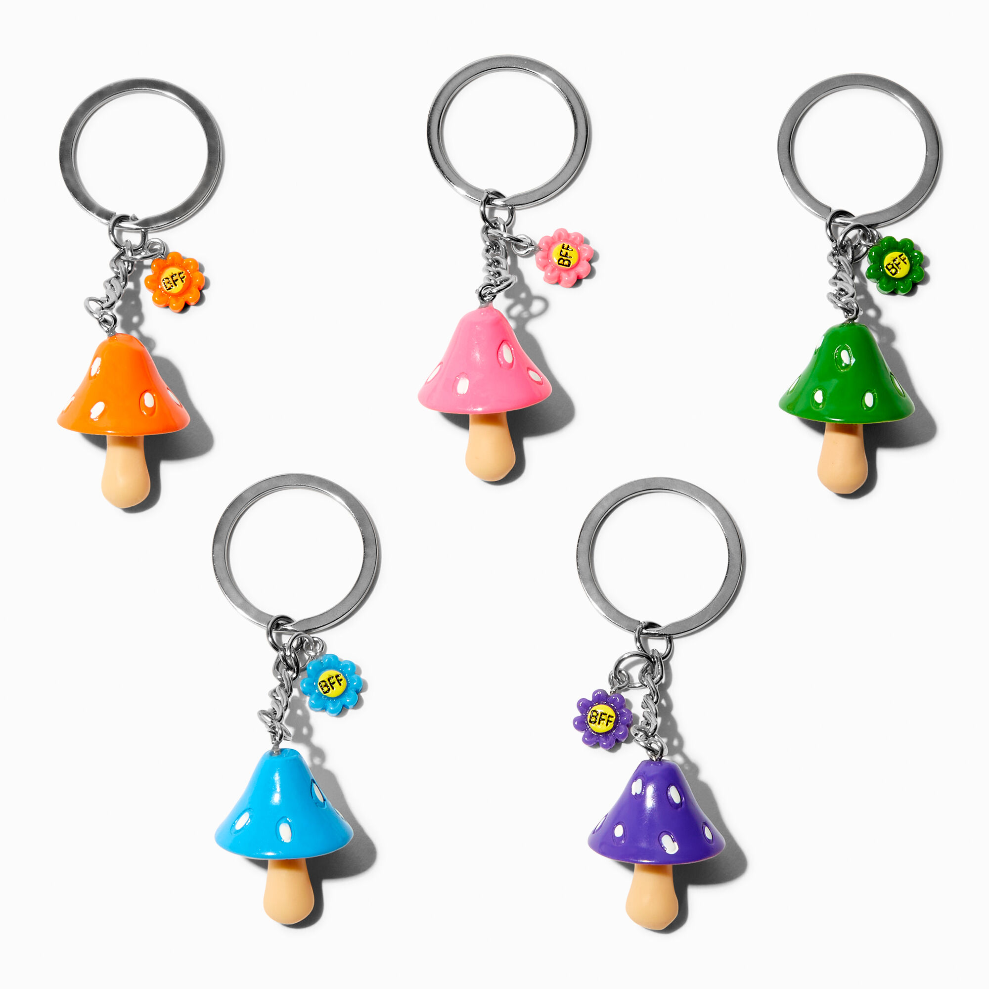 View Claires Mushroom Best Friends Rainbow Keychains 5 Pack Silver information