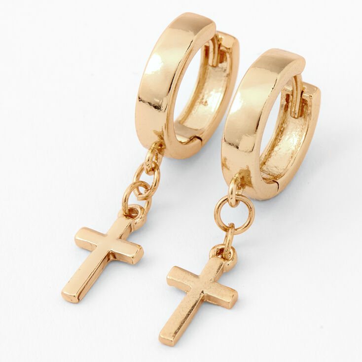 Gold 15MM Cross Huggie Hoop Earrings,