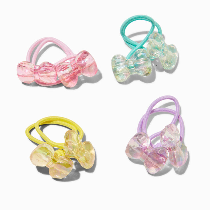 Claire&#39;s Club Pastel Iridescent Bow Charm Hair Ties - 4 Pack,