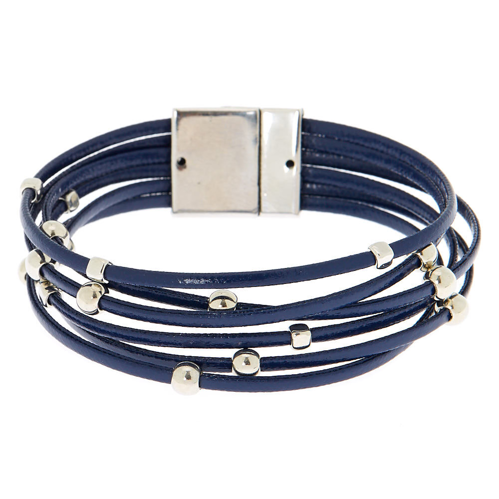 Stacked Cord Wrap Bracelet - Navy Blue,
