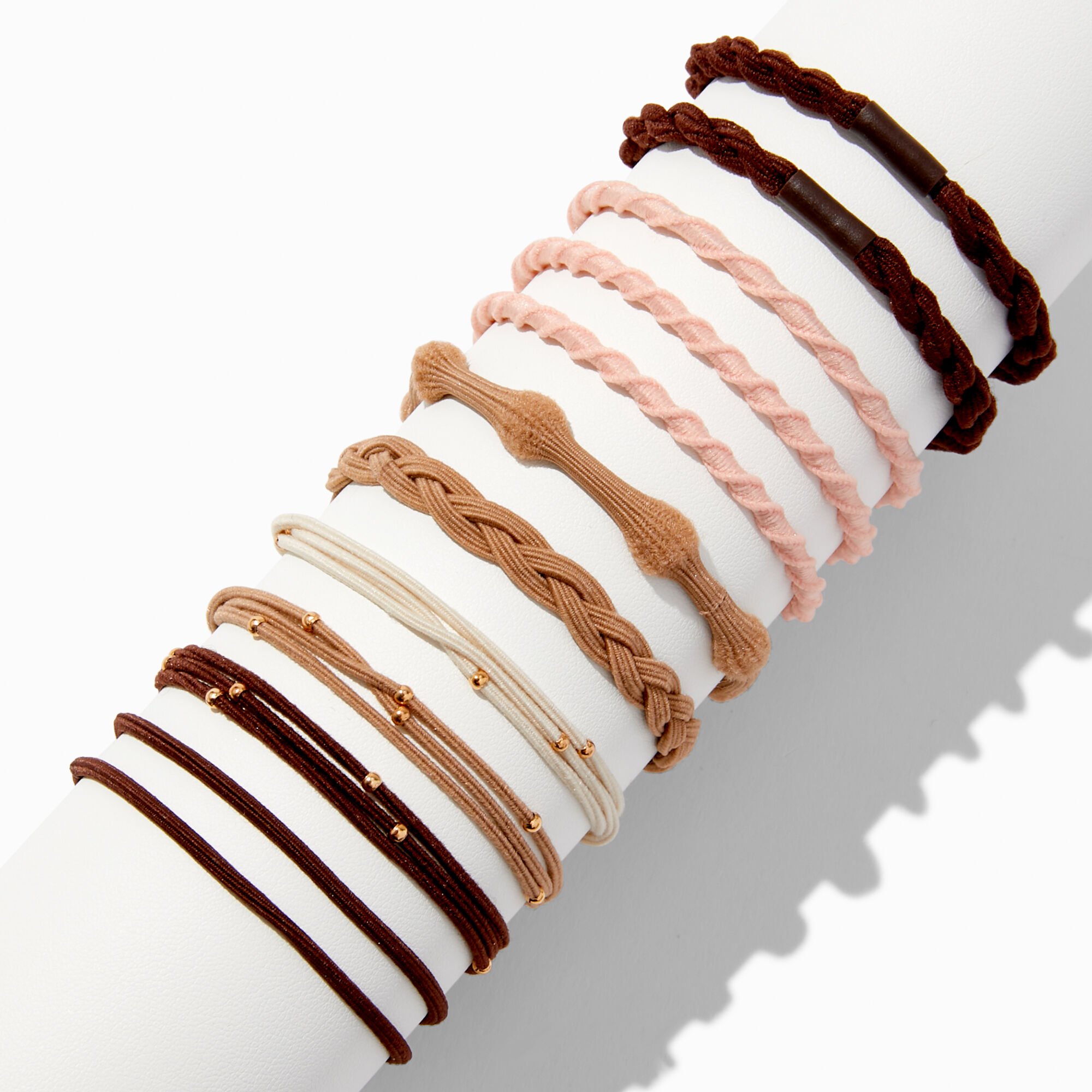 Boho Brown & Pink Mixed Hair Ties - 12 Pack ,