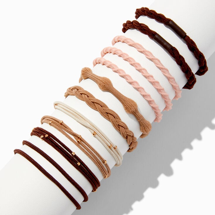 Boho Brown &amp; Pink Hair Ties - 12 Pack ,