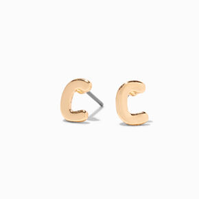Gold Rounded Initial Stud Earrings - C,