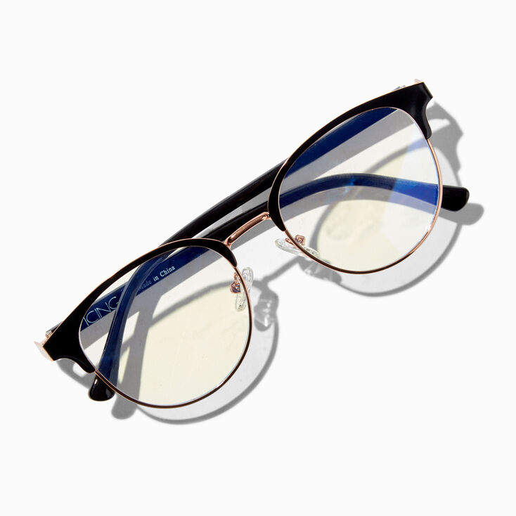 Lunettes &agrave; verres transparents noirs et couleur dor&eacute; rose avec r&eacute;duction de la lumi&egrave;re bleue,