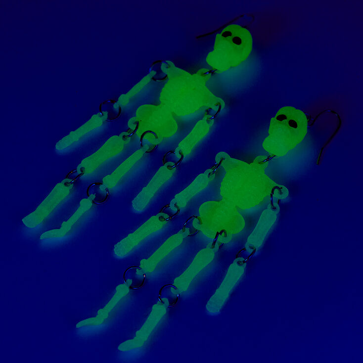 Glow In The Dark Jointed Skeleton Drop Earrings,
