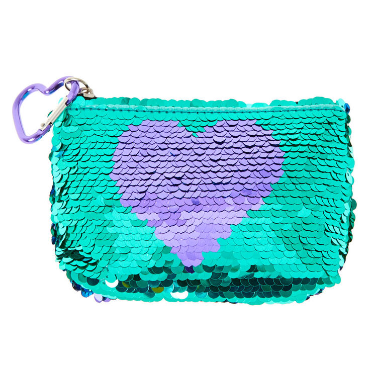 Porte-monnaie avec fermeture &eacute;clair et c&oelig;ur en sequins r&eacute;versibles,