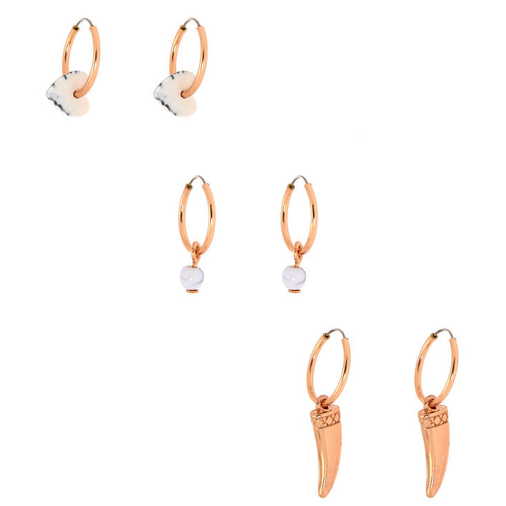 Rose Gold Marble Mixed Earrings - 6 Pack,