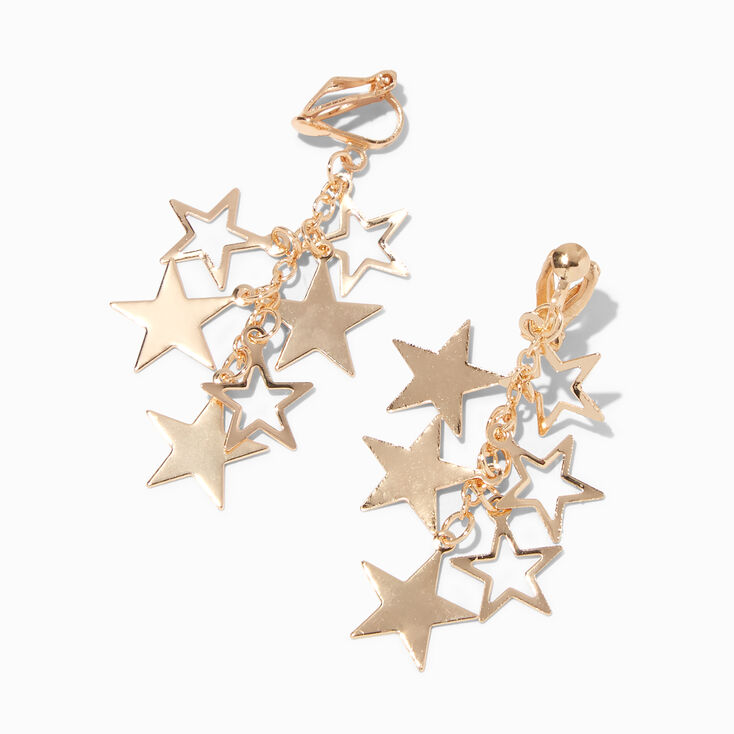 Gold 2&quot; Star Clip On Drop Earrings,