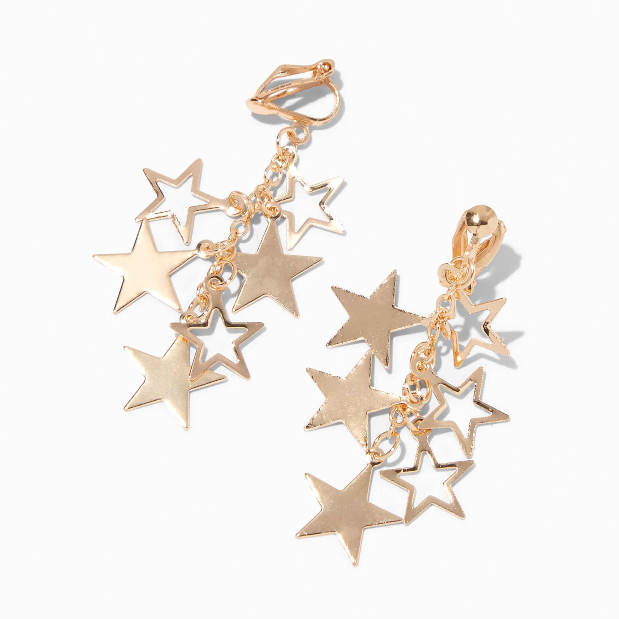 View Claires 2 Star Clip On Drop Earrings Gold information