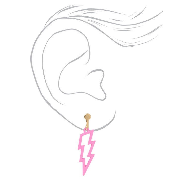 Pink Lightning Bolt Clip-On Drop Earrings,