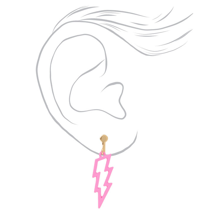Pink Lightning Bolt Clip On Drop Earrings,