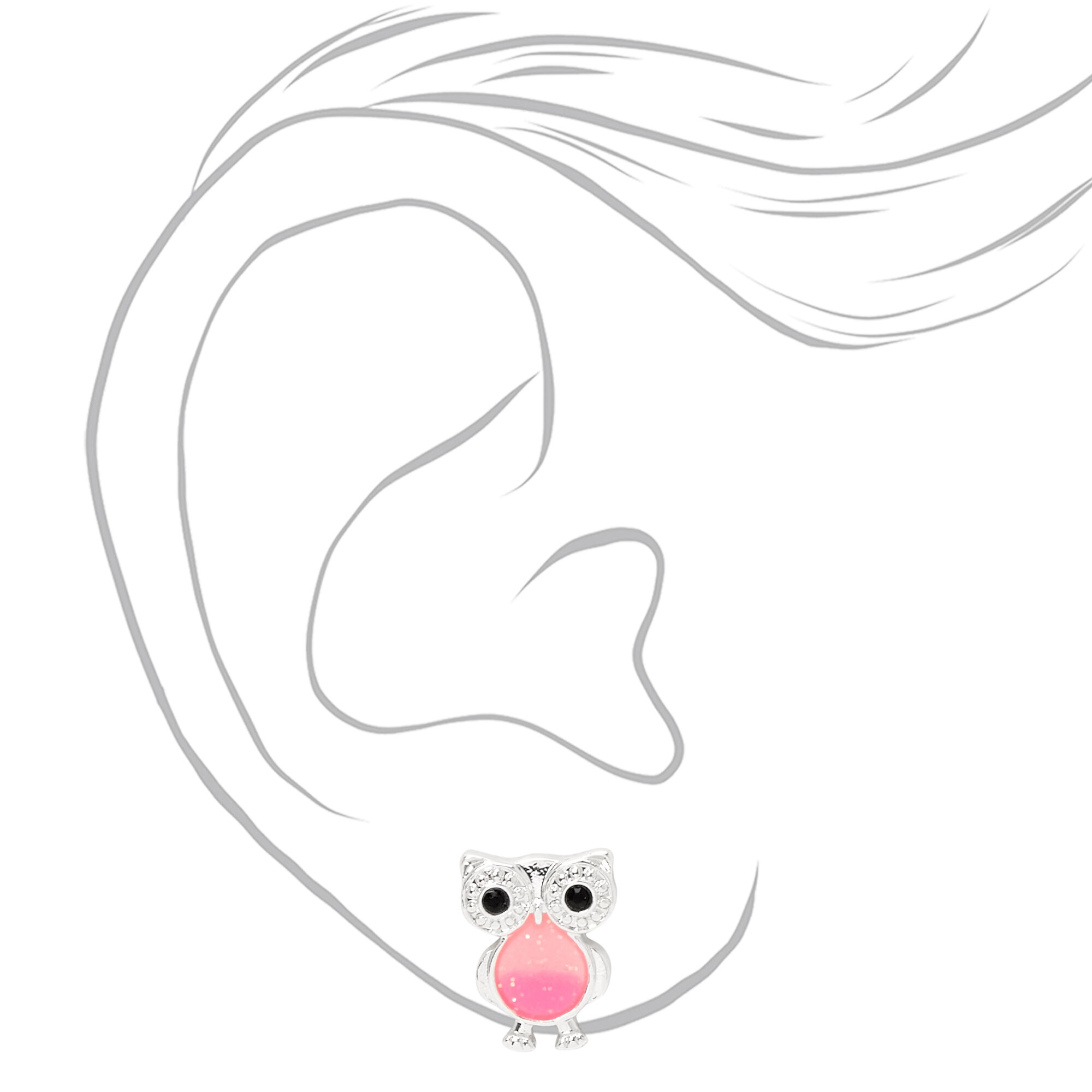 Glow In the Dark Owl Stud Earrings - Pink,