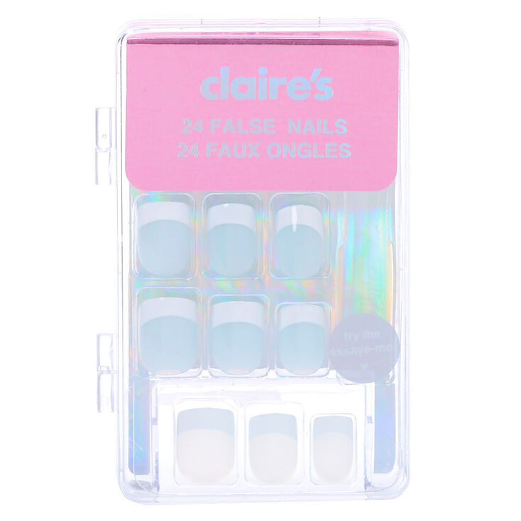 French Tip Baby Blue Square Faux Nail Set - 24 Pack,