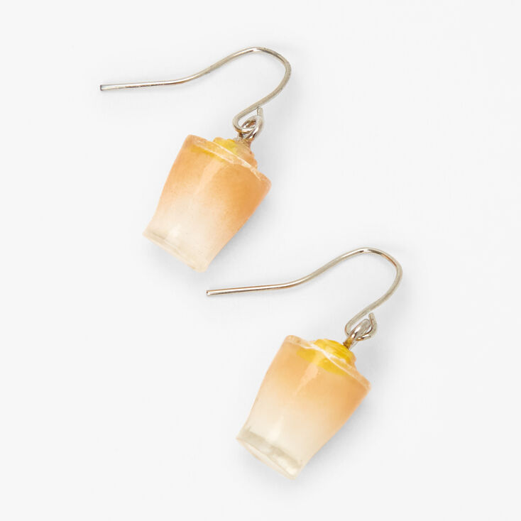 Silver 1&quot; Iced Coffee Drop Earrings - Brown,