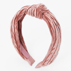 Knotted Velvet Headband - Pink,